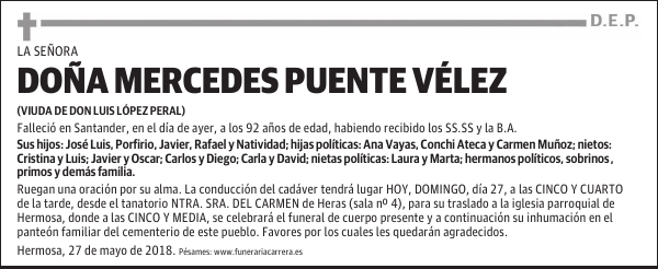 DOÑA MERCEDES PUENTE VÉLEZ