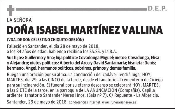 DOÑA ISABEL MARTÍNEZ VALLINA