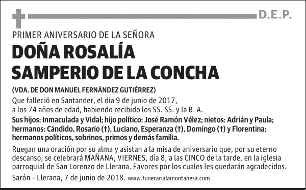 DOÑA ROSALÍA SAMPERIO DE LA CONCHA