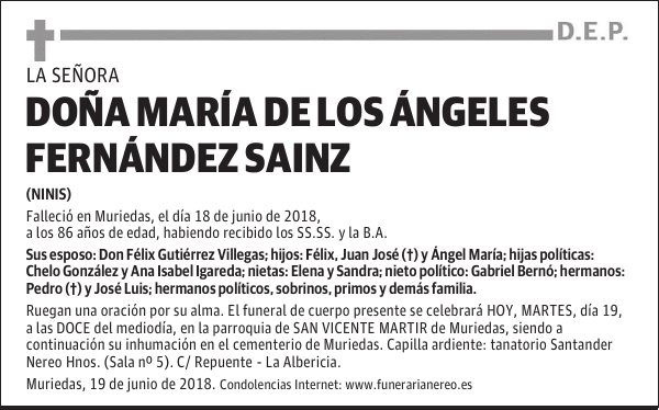 DOÑA MARÍA DE LOS ÁNGELES FERNÁNDEZ SAINZ