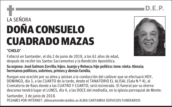 DOÑA CONSUELO CUADRADO MAZAS
