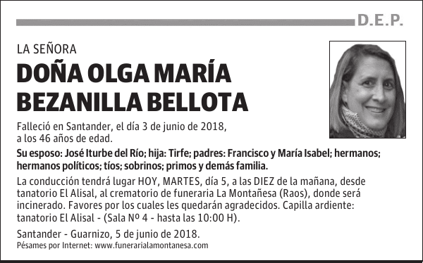 DOÑA OLGA MARÍA BEZANILLA BELLOTA