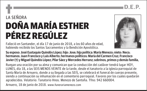 DOÑA MARÍA ESTHER PÉREZ REGÚLEZ