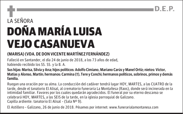 DOÑA MARÍA LUISA VEJO CASANUEVA