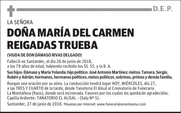 DOÑA MARÍA DEL CARMEN REIGADAS TRUEBA
