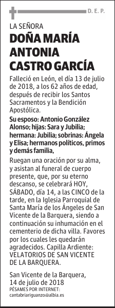 DONA MARÍA ANTONIA CASTRO GARCÍA