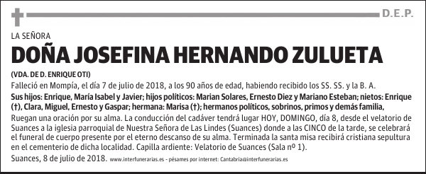 Da JOSEFINA HERNANDO ZULUETA