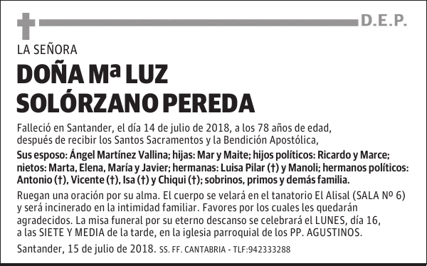 DOÑA Mª LUZ SOLÓRZANO PEREDA