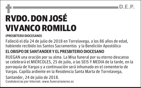 Rvdo. DON JOSÉ VIVANCO ROMILLO