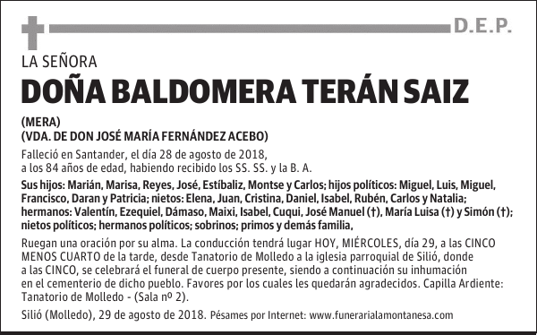 DOÑA BALDOMERA TERÁN SAIZ