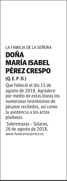 DOÑA MARÍA ISABEL PEREZ CRESPO