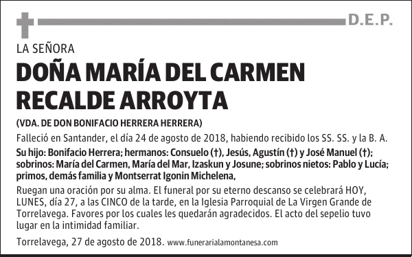 DOÑA MARÍA DEL CARMEN RECALDE ARROYTA