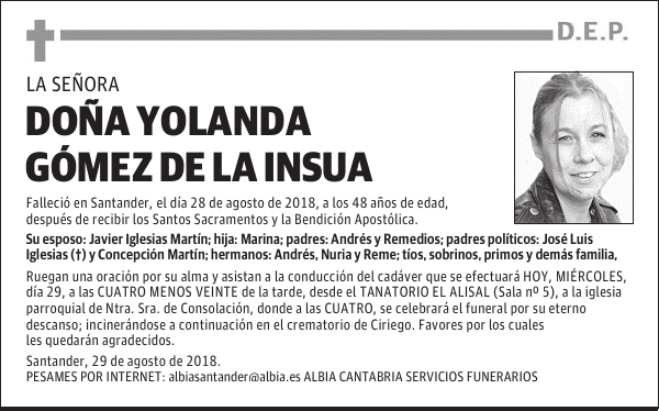 DOÑA YOLANDA GÓMEZ DE LA INSUA