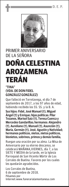 DOÑA CELESTINA AROZAMENA TERÁN