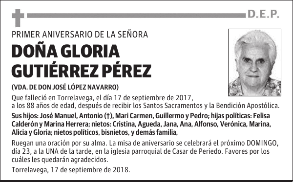 DOÑA GLORIA GUTIÉRREZ PÉREZ