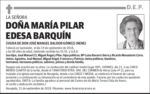 DOÑA MARIA PILAR EDESA BARQUIN