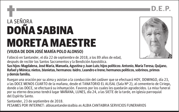 DOÑA SABINA MORETA MAESTRE