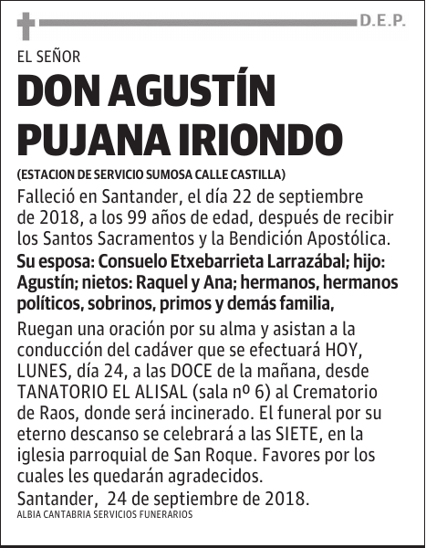 DON AGUSTÍN PUJANA IRIONDO