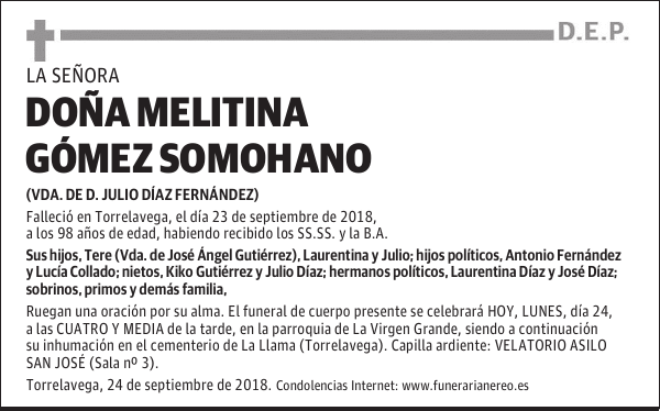 DOÑA MELITINA GOMEZ SOMOHANO