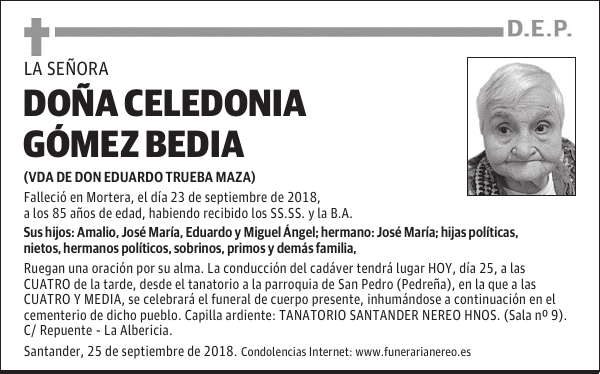 DOÑA CELEDONIA GOMEZ BEDIA