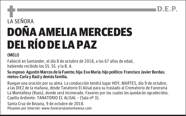 DOÑA AMELIA MERCEDES DEL RÍO DE LA PAZ