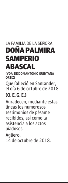 DOÑA PALMIRA SAMPERIO ABASCAL
