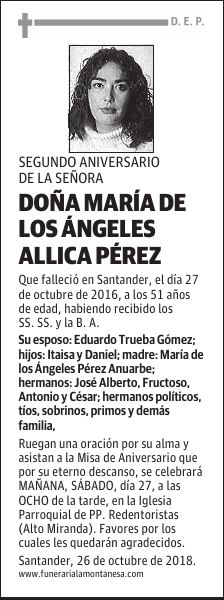 DOÑA MARÍA DE LOS ÁNGELES ALLICA PÉREZ