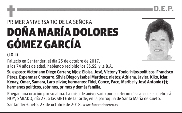 DOÑA MARIA DOLORES GOMEZ GARCIA