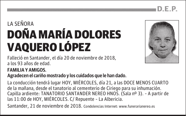DOÑA MARIA DOLORES VAQUERO LOPEZ