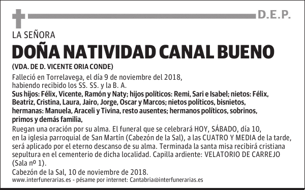 Da. NATIVIDAD CANAL BUENO