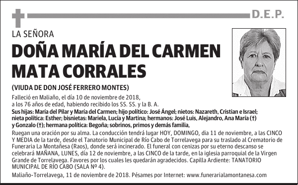 DOÑA MARÍA DEL CARMEN MATA CORRALES