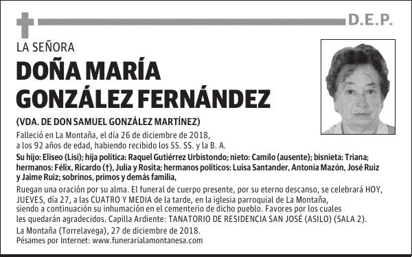 DOÑA MARÍA GONZÁLEZ FERNÁNDEZ