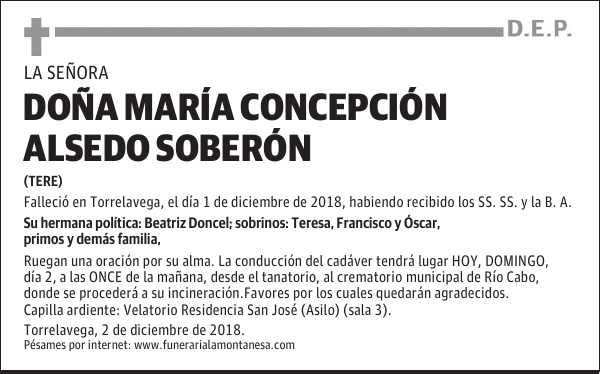 DOÑA MARÍA CONCEPCIÓN ALSEDO SOBERÓN