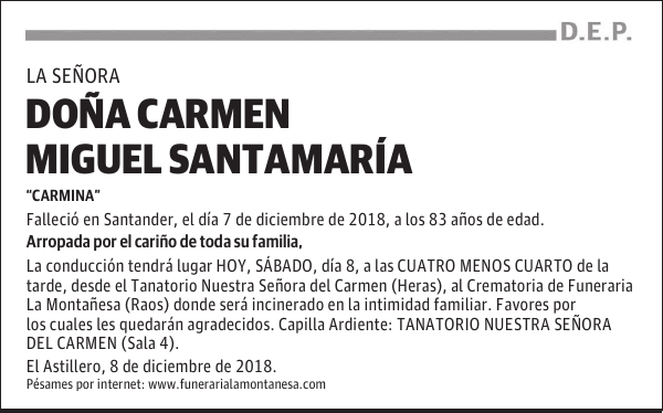 DOÑA CARMEN MIGUEL SANTAMARÍA