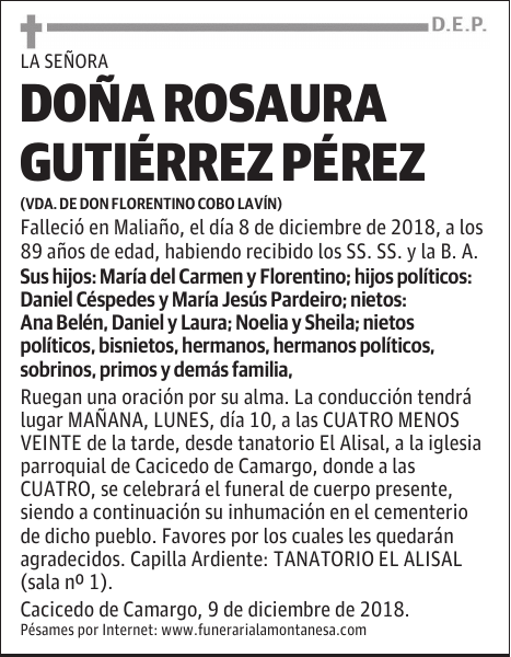 DOÑA ROSAURA GUTIÉRREZ PÉREZ