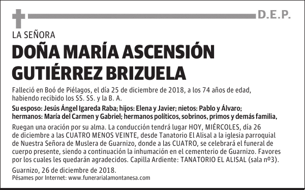 DOÑA MARÍA ASCENSIÓN GUTIÉRREZ BRIZUELA