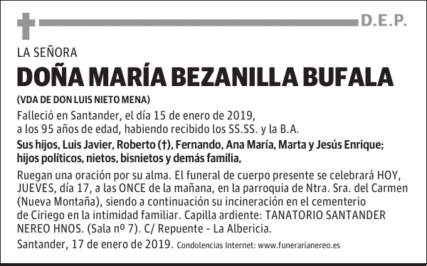 DOÑA MARIA BEZANILLA BUFALA