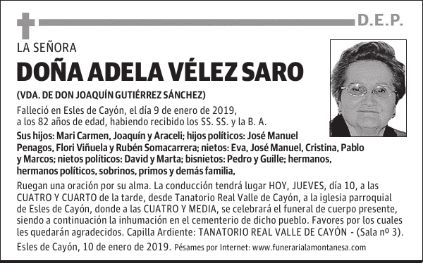 DOÑA ADELA VÉLEZ SARO