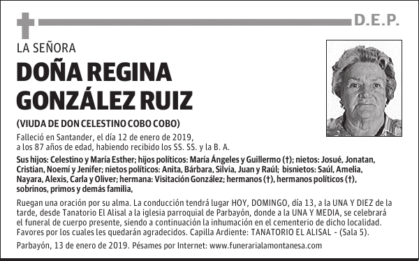 DOÑA REGINA GONZÁLEZ RUIZ