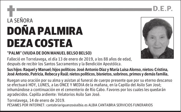 DOÑA PALMIRA DEZA COSTEA