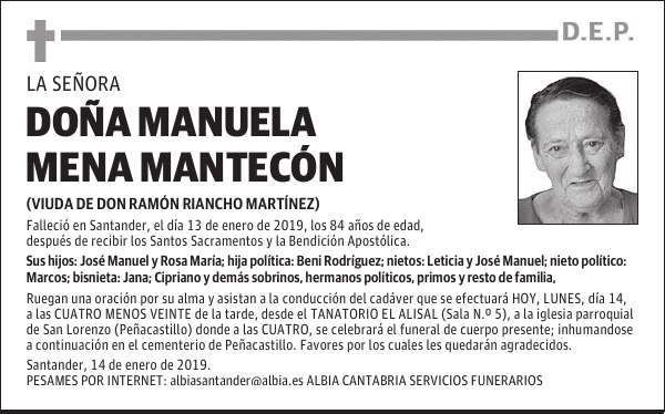 DOÑA MANUELA MENA MANTECÓN