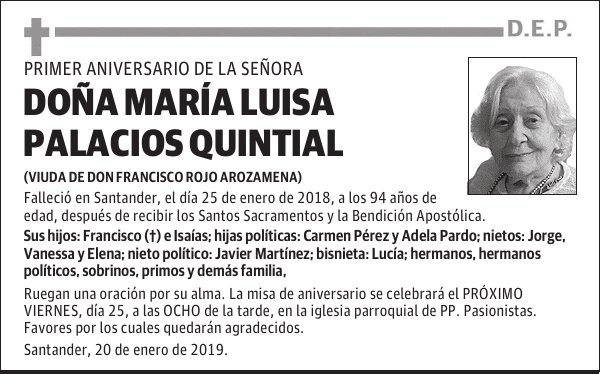DOÑA MARÍA LUISA PALACIOS QUINTIAL
