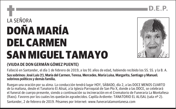 DOÑA MARÍA DEL CARMEN SAN MIGUEL TAMAYO