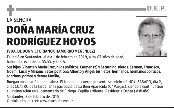 DOÑA MARÍA CRUZ RODRÍGUEZ HOYOS