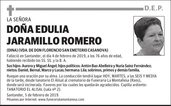 DOÑA EDULIA JARAMILLO ROMERO