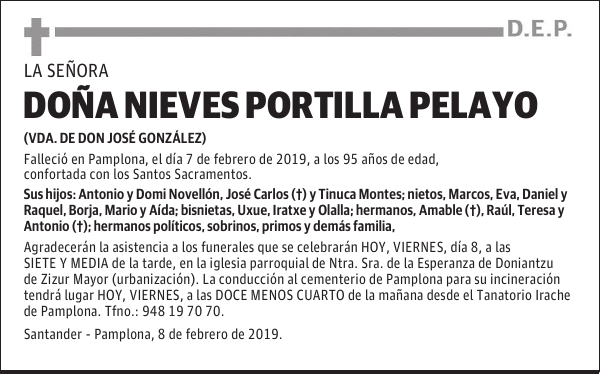 DOÑA NIEVES PORTILLA PELAYO