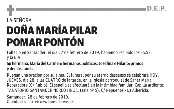 DOÑA MARÍA PILAR POMAR PONTÓN