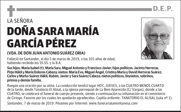 DOÑA SARA MARÍA GARCÍA PÉREZ