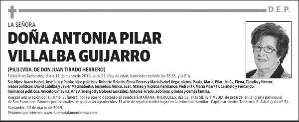 DOÑA ANTONIA PILAR VILLALBA GUIJARRO
