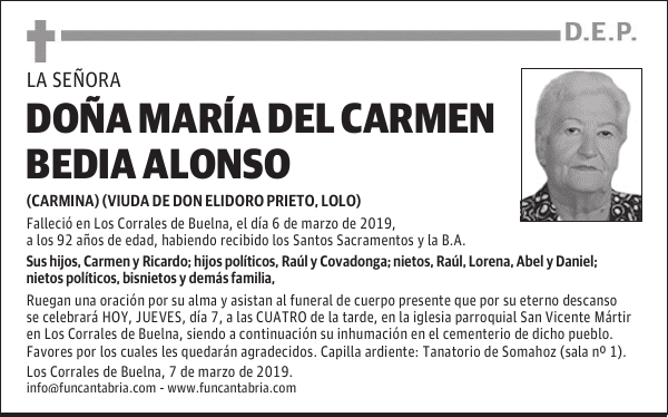 DOÑA MARÍA DEL CARMEN BEDIA ALONSO